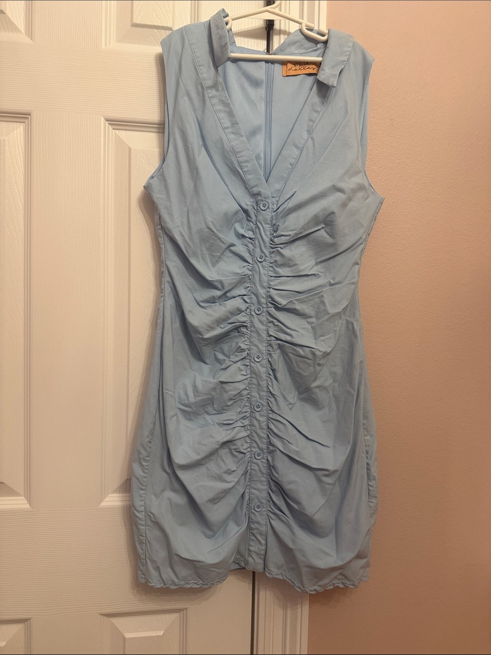 Sleeveless Ruched Mini Dress in Light Blue by